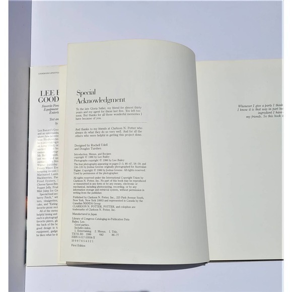 Lee Bailey's Good Parties by Lee Bailey Published Clarkson and Potter 1986 Book - Picture 9 of 10